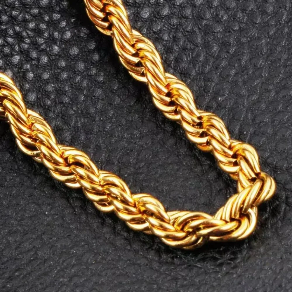 ⭐ 2pc. Diamond Cut Rope Set 22" Chain and 7.75" Bracelet 4mm Wide 18K Gold ⭐ - Picture 4 of 7